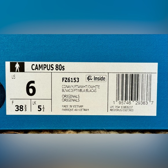 *NWT&B* Adidas / Campus 80s Suede Leather Sneaker / Navy & White / 6 Mens - Picture 6 of 10